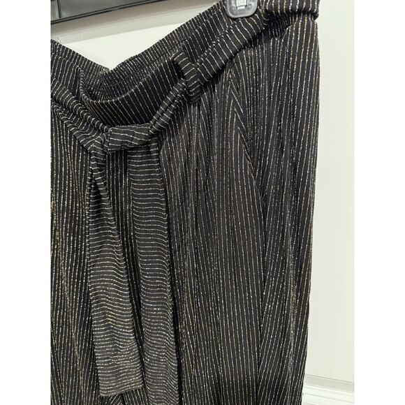 Torrid Womens Black Lurex Self Tie Wide Leg Pant Sz 1X Metallic Stripe Stretch - Picture 4 of 7